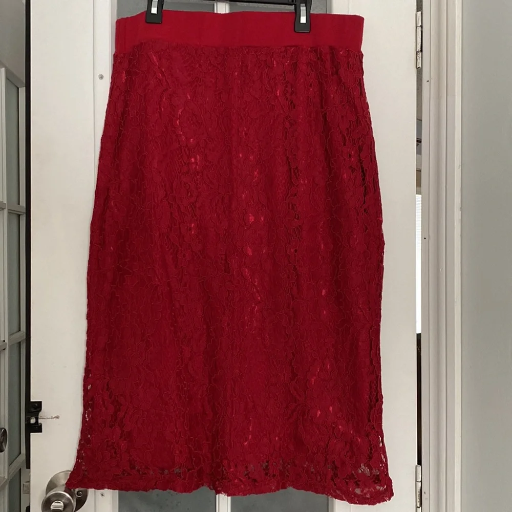 Sweet Modesty women’s red lace pencil skirt - Picture 5 of 6